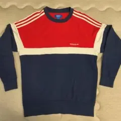 adidas クルーネック スウェット レッド/ネイビー Oサイズ