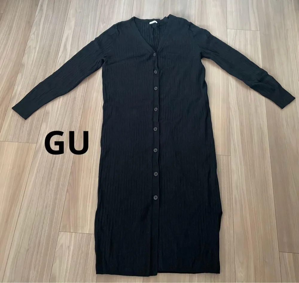 GU ブラック リブ編み ロングカーディガン Lサイズ