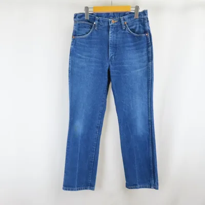メキシコ製 Wrangler 革パッチ ヒゲ デニム パンツ 古着 33 ブルー