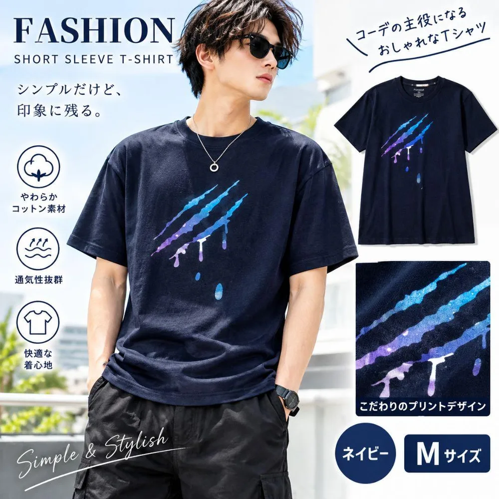 FASHION 半袖 Tシャツ ネイビー Mサイズ
