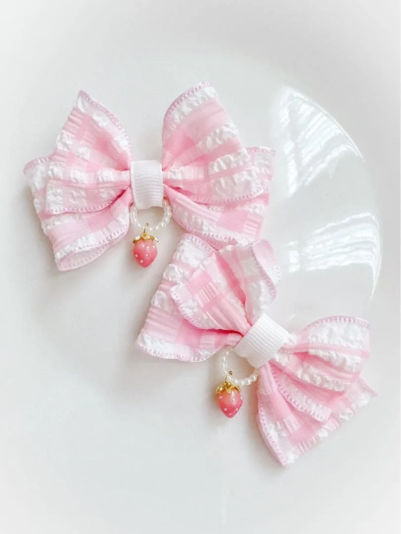 キッズ ヘアゴム リボン リボンゴム ハンドメイド いちご ピンク チェック 苺