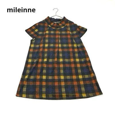 【mileinne】半袖チュニック チェック カラフル レトロ 体型カバー ラフ