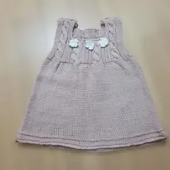 ハマナカ毛糸使用★洗濯OK★ニットチュニック キッズ服 ピンク 花モチーフ
