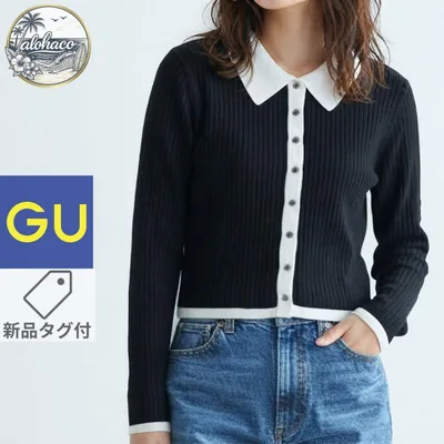 【新品タグ付】GU ジーユー バイカラーポロセーター 長袖 L ブラック 完売品