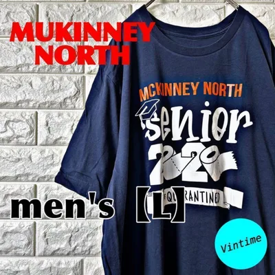 AM66【MUKINNEY NORTH】プリントTシャツ【メンズL】ネイビー