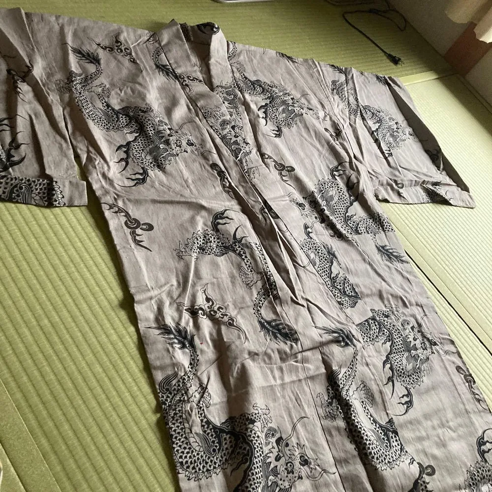 メンズ 浴衣 龍柄 ベージュ系