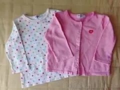 ミキハウス ドット柄 長袖カットソーとカーディガ 2枚セット
