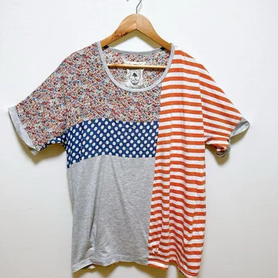 ボーダー 小花柄 ドット 切り替え 半袖 Tシャツ フリーサイズ