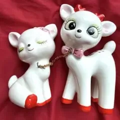 希少!バンビ 陶器製 バンビ ペア 置物 当時物 ヴィンテージ レトロ