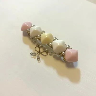 ハンドメイド品 バレッタ ピンク系