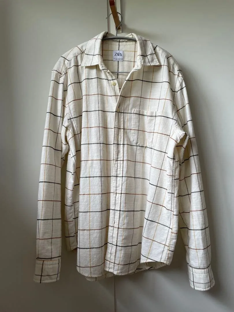 ZARA チェック柄 シャツ L ライトベージュ