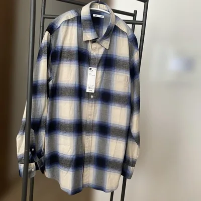 【タグ付き】GU フランネルシャツ チェック1 ブルー L