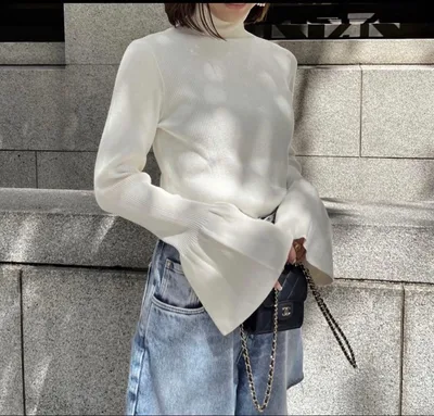Heve ヘイヴ スズランカフ リブニット 白