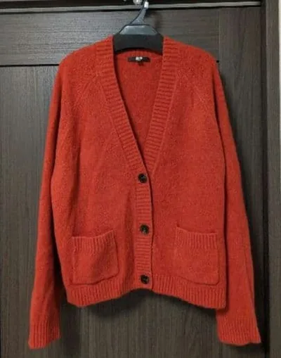 UNIQLO スフレヤーンショートカーディガン レッド 長袖 Lサイズ