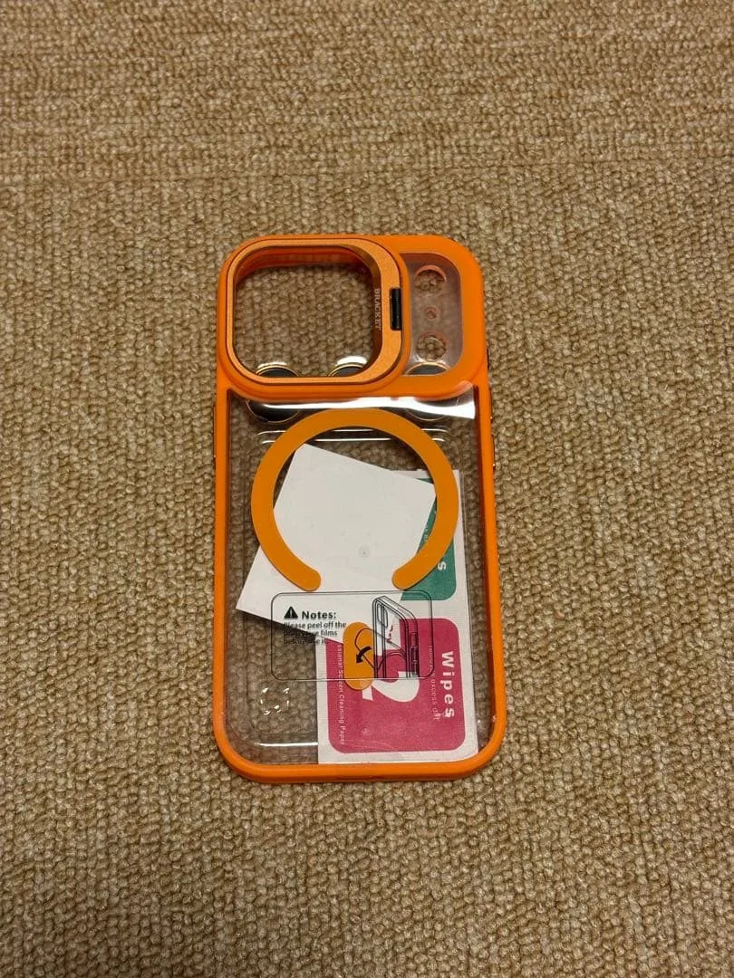 MagSafe対応 iPhone17pro用クリアケース オレンジ