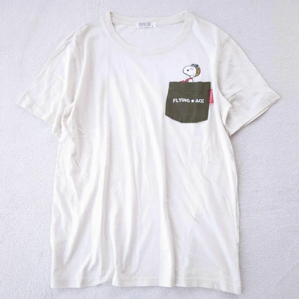 ピーナッツ◇スヌーピープリントTシャツ ポケットT Y2K カジュアル L