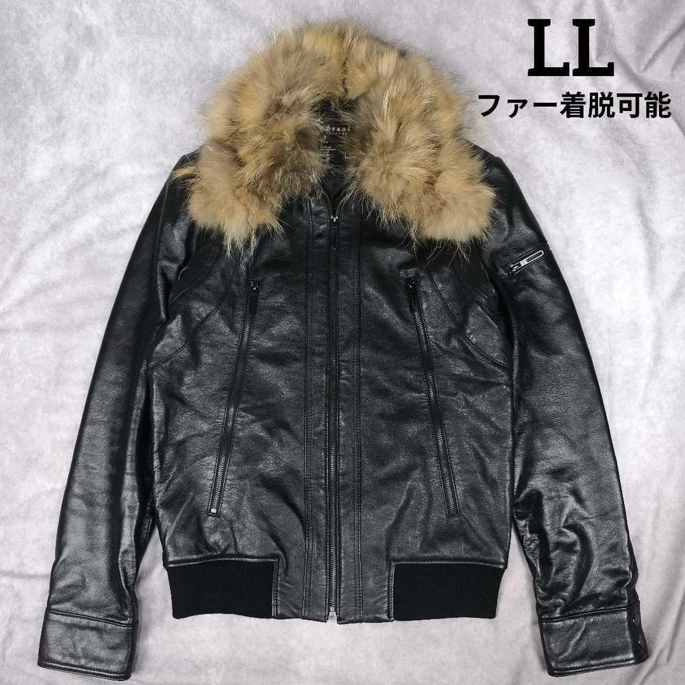 美品✨ y2k leather jacket raccoon fur 黒 LL