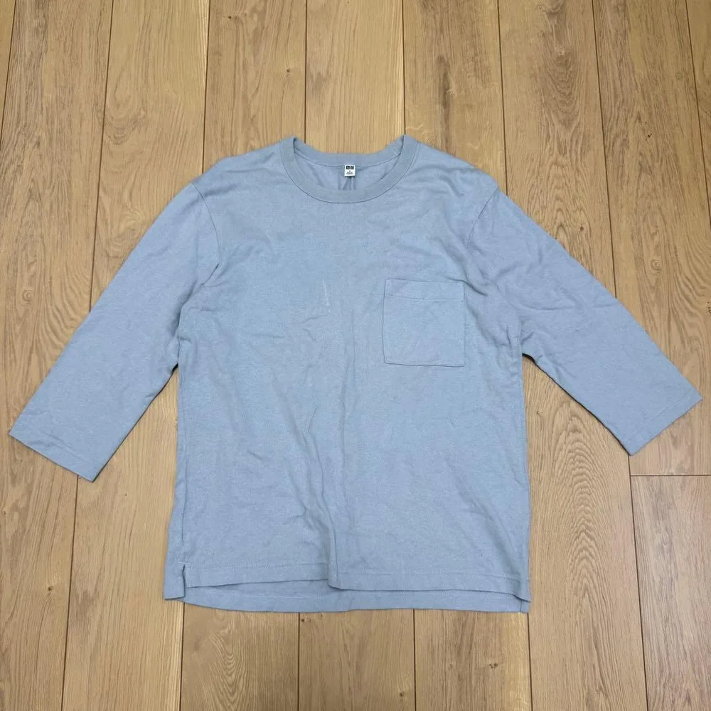 ユニクロ UNIQLO 7分袖 ポケットTシャツ M ライトブルー 綿