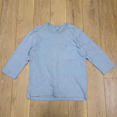 ユニクロ UNIQLO 7分袖 ポケットTシャツ M ライトブルー 綿