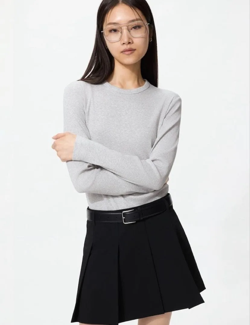 美品 ユニクロ UNIQLO ソフトリブクルーネックT グレー カットソー 長袖