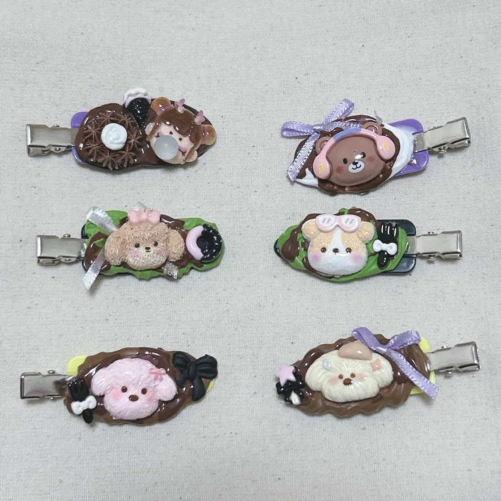 ハンドメイド ヘアクリップ ホイップデコ 動物 6個セット