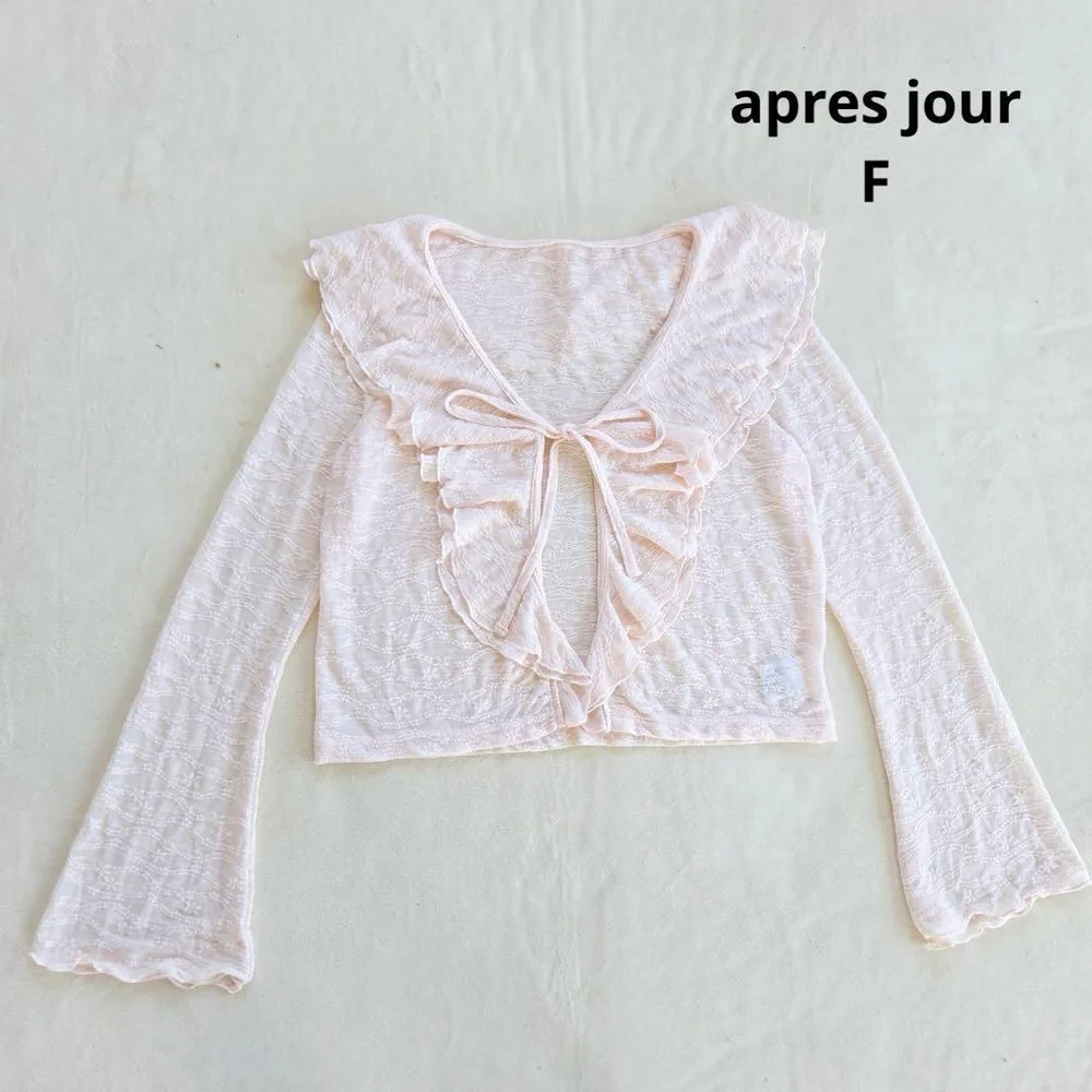 apres jour レースカーディガン ライトピンク F フリルカラー
