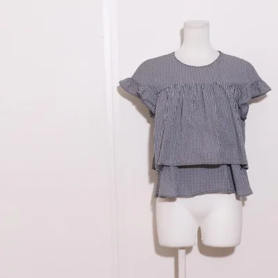 H2137 ZARA トップス ブラウス 半袖 チェック柄 ティアード フリル