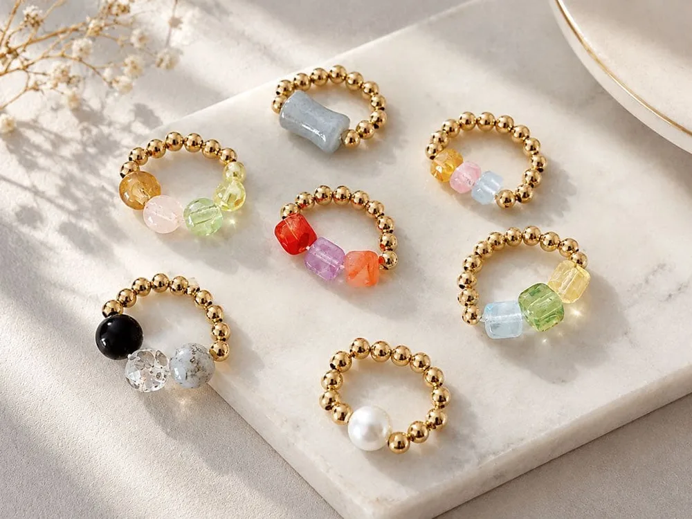 ハンドメイド ビーズリングセット