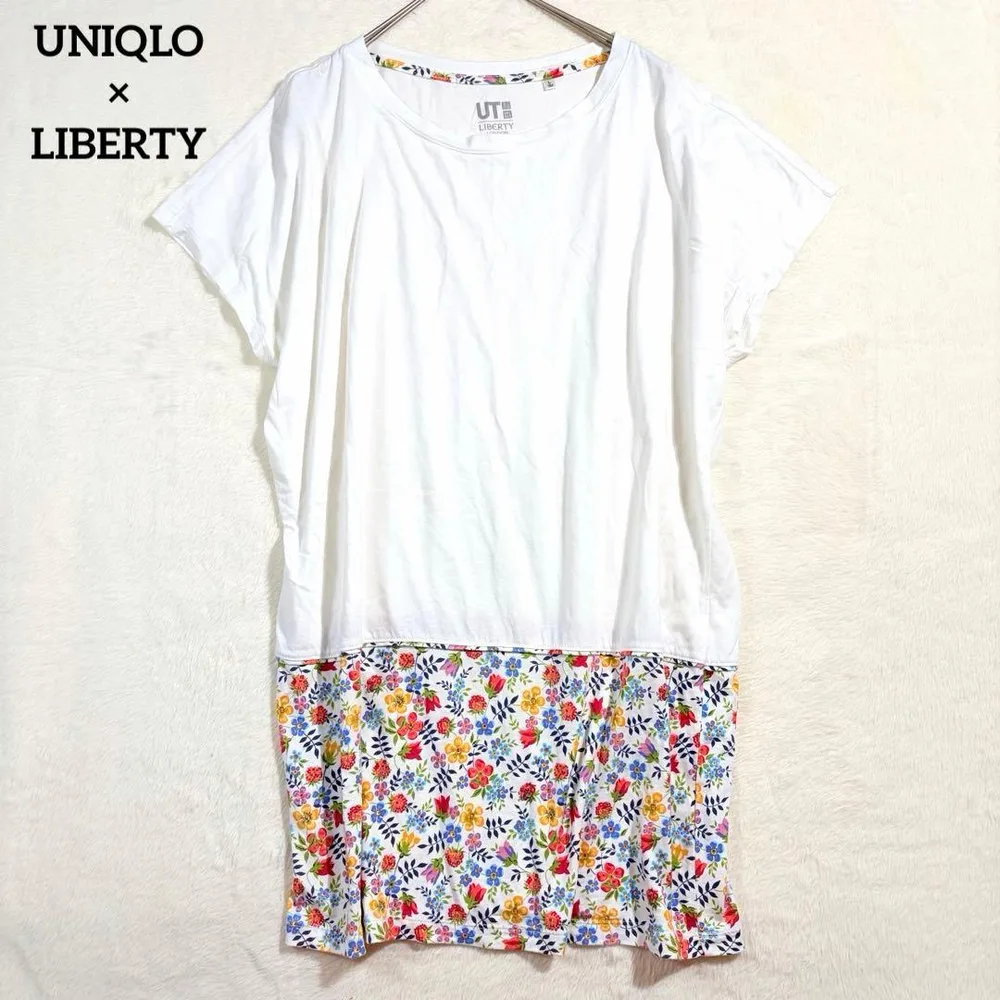 【UNIQLO】UT LIBERTY 半袖Tシャツ 花柄切替 ホワイト L