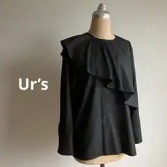 Ur’s アシンメトリーラッフルデザイン プルオーバー長袖ブラウス ブラックM