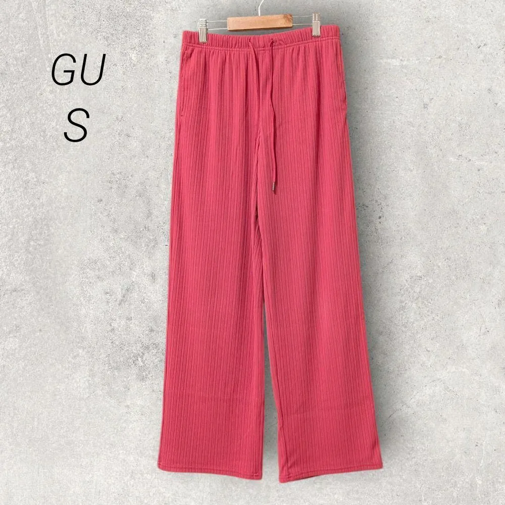 ジーユー◆GU リブプルオンパンツ【S】ピンク ワイド ストレート 脚長効果
