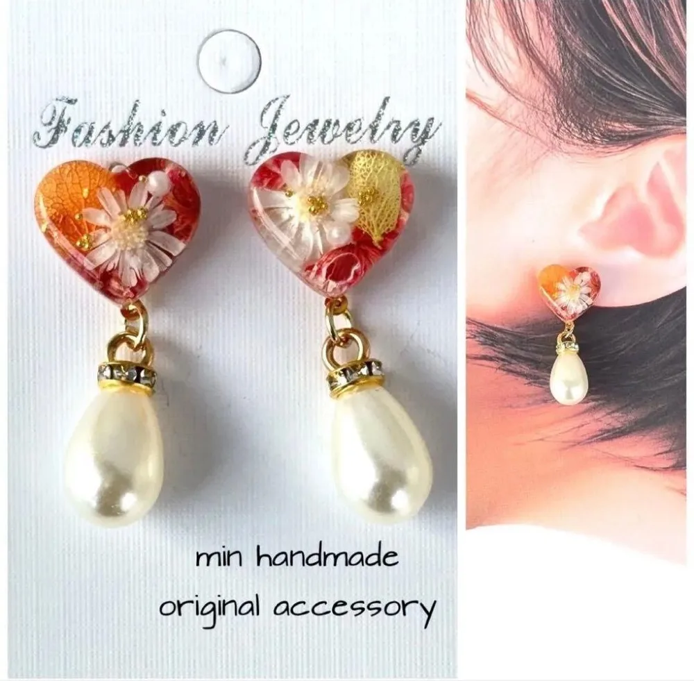 ハート レジン ピアス ハンドメイド イヤリング変更可