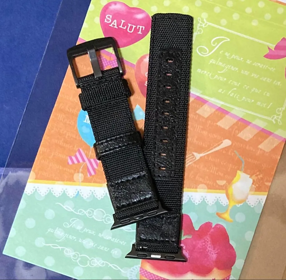 Apple Watch バンド ナイロン レザー ブラック 黒