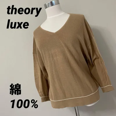 theory セオリー Vネックリブニット 長袖 ベージュ レディース 綿100