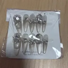 ネイルチップ 付け爪 ビジュー パール ホワイト ワンホン Sサイズ