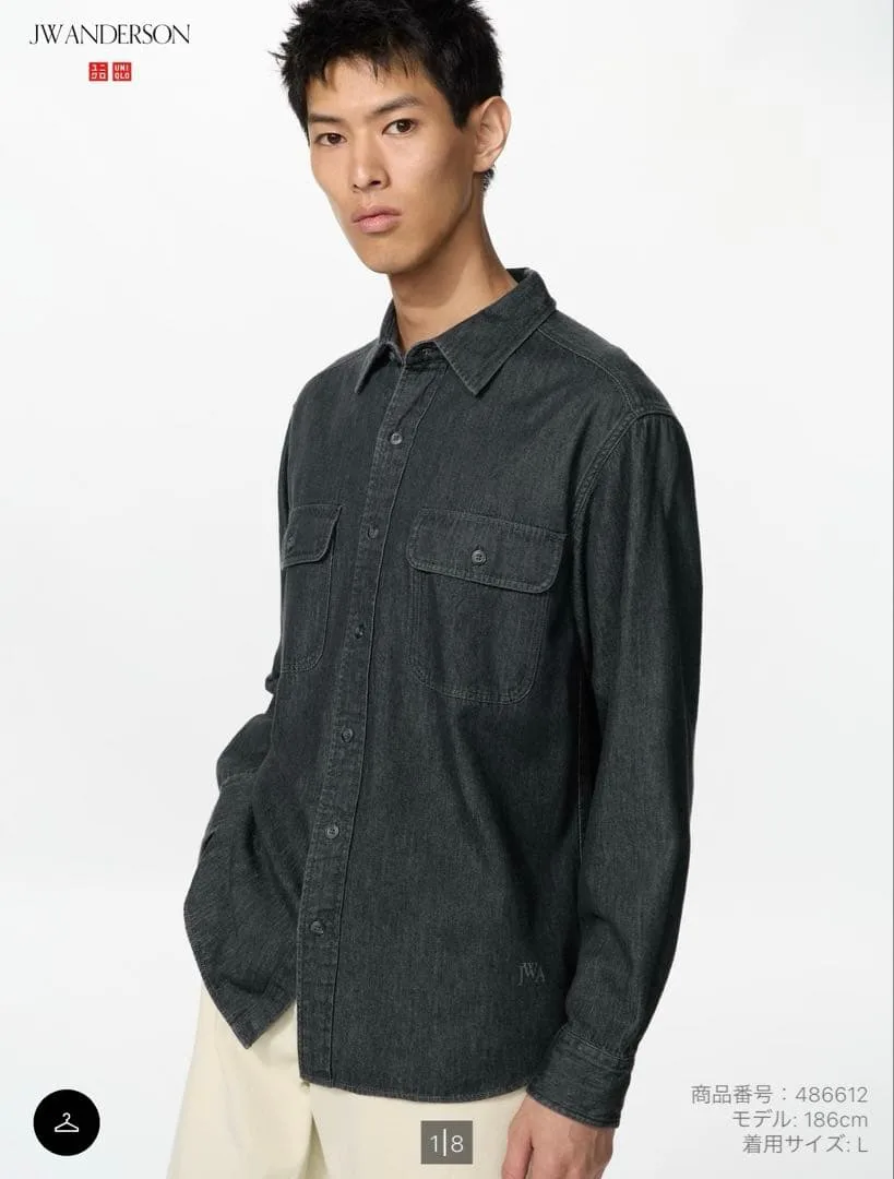 JW ANDERSON UNIQLO デニムシャツ グレー 黒 メンズ M