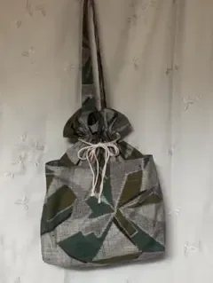 着物リメイク 巾着型トートバッグ ハンドメイド
