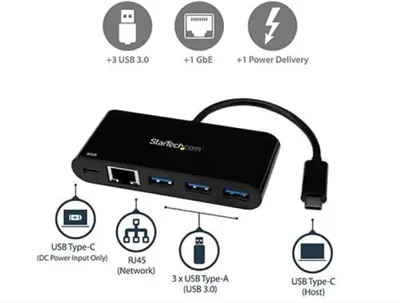 StarTech.com USB-C GbE変換アダプタ 3ポートUSBハブ