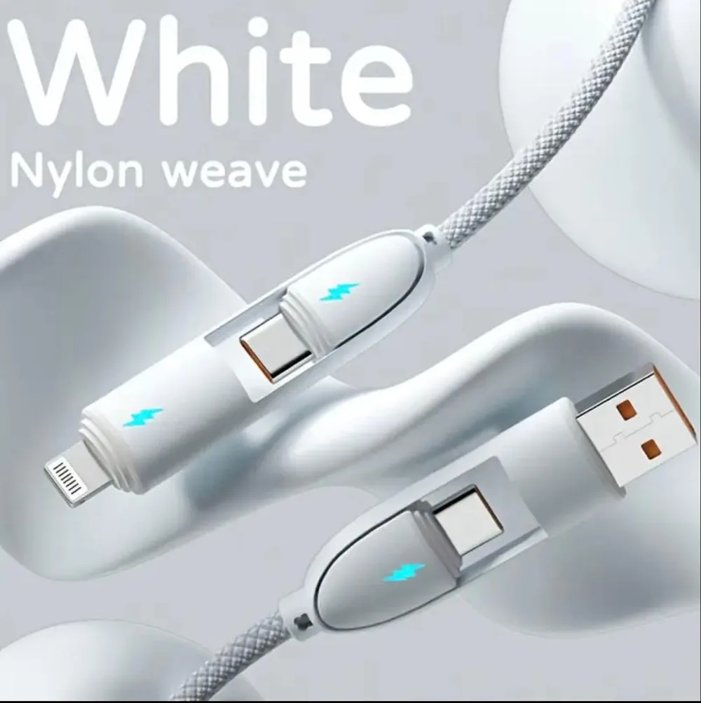 急速充電ケーブル LED表示 ナイロン編み マルチ充電器 ホワイト