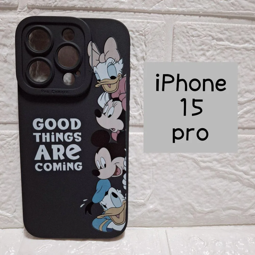 iPhone 15 Pro スマホケース ミッキー ミニー ドナルド ブラック