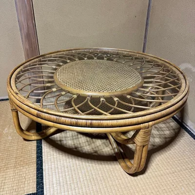 ラタンテーブル ガラストップ 座卓 センターテーブル