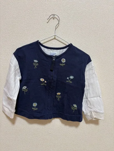 hakka baby 花柄刺繍 カーディガン ネイビー