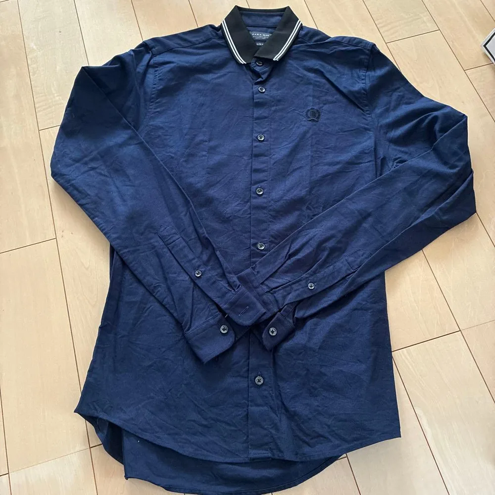 ZARA MAN 長袖シャツ ネイビー スリムフィット