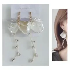花びら ストーン パープル 大ぶり ピアス イヤリング きれいめ フェミニン