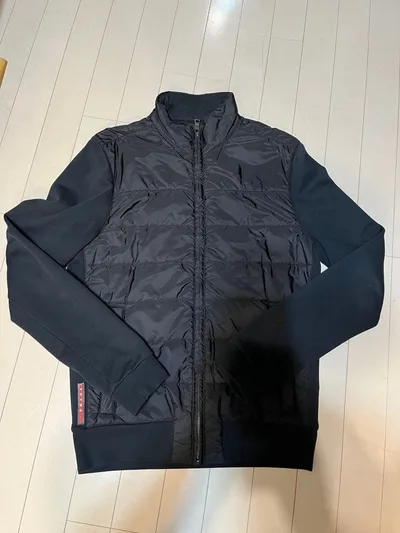 【美品】プラダ ナイロン×コットン ブルゾン 切り替え ブラック S