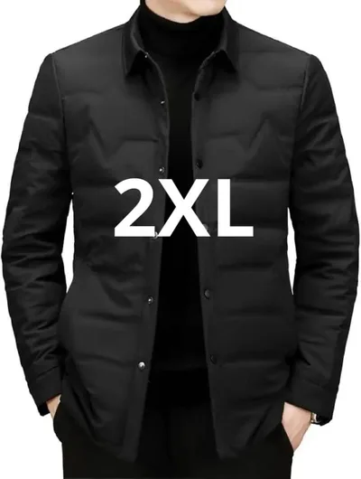 ダウン ジャケット メンズ ビジネス 通勤 折り襟 無地 防寒 防風 黒 2XL