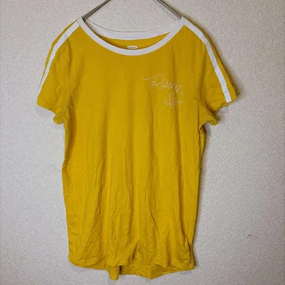 オールドネイビー【XL】Tシャツ クルーネック 半袖 ライン 黄 綿 デイリー