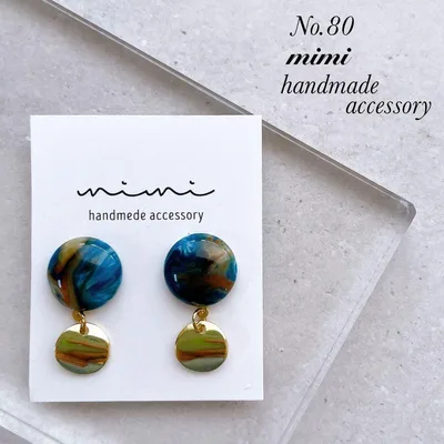 ハンドメイド ピアス No.80マリンブルー×ゴールドプレート