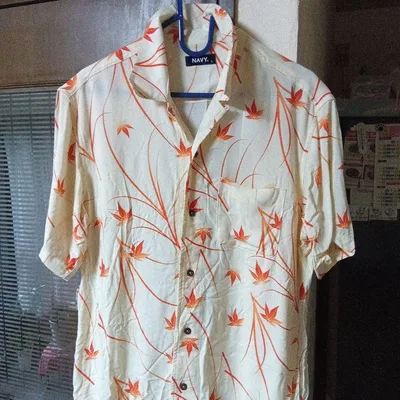 NAVY. アロハシャツ 半袖 紅葉柄 L