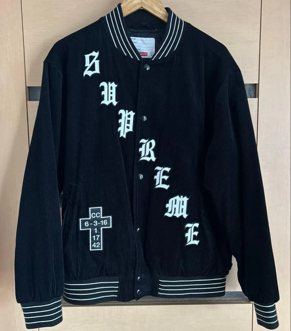 Supreme コーデュロイ バーシティジャケット ブラック M